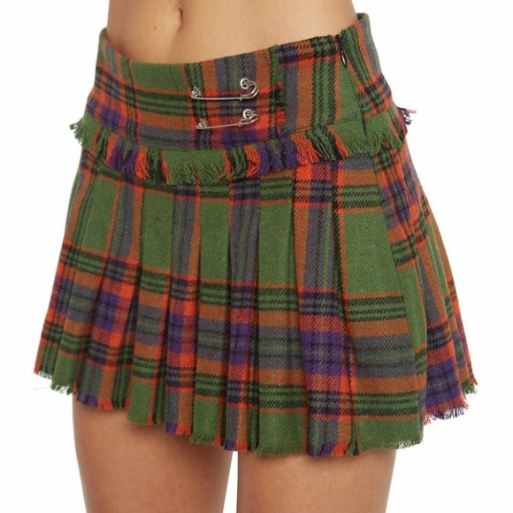 Danielle Guizio Dresses & Skirts - Danielle Guizio Pleated Safety Pin Skirt in Burnt Orange Plaid